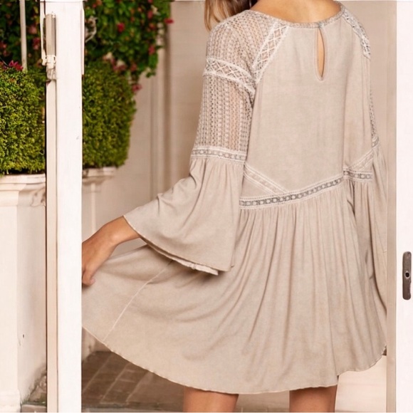 POL Beige Lace Crochet Knit Frock Mini Dress - Picture 2 of 6